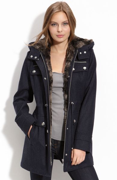 Laundry By Shelli Segal Wool Blend Anorak with Faux Fur Trim in Blue ...