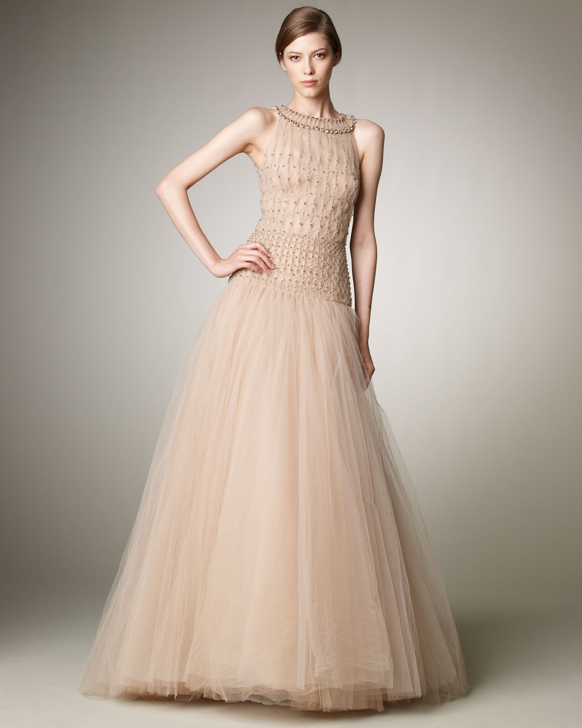 Valentino Tulle Illusion Ball Gown in Natural | Lyst