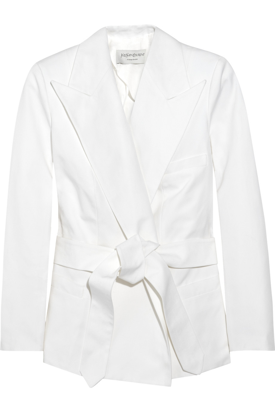 Lyst - Saint laurent Belted Cotton-canvas Jacket in White