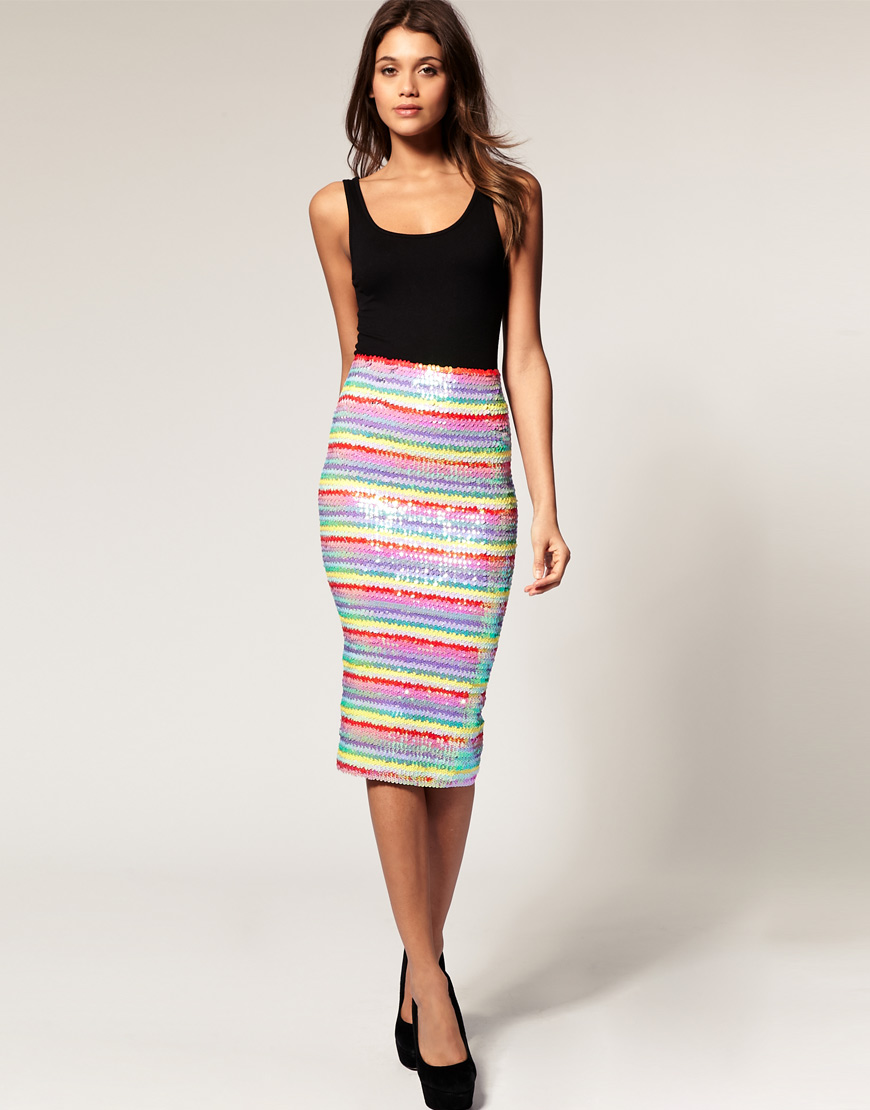 Asos Pencil Skirt in Rainbow Sequins - Lyst