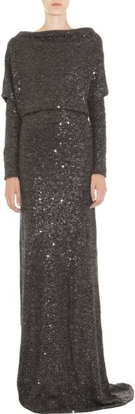 L'agence Sequined Draped Back Dress in Gold (gunmetal) | Lyst