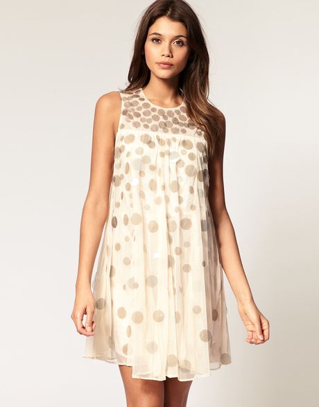 Asos Collection Asos Swing Dress with Embellishment in Beige (cream) | Lyst