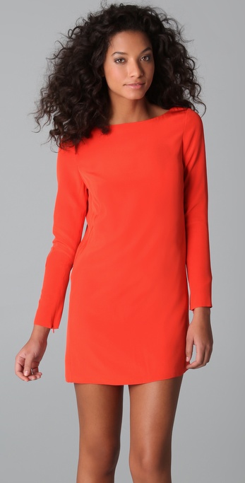 red long sleeve shift dress