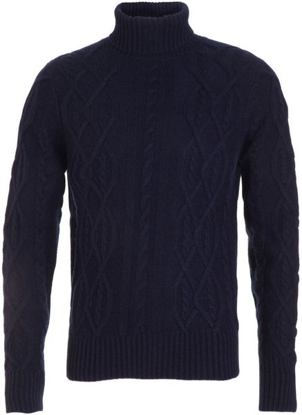Aspesi Cable Knit Turtleneck Sweater in Blue for Men (navy) | Lyst