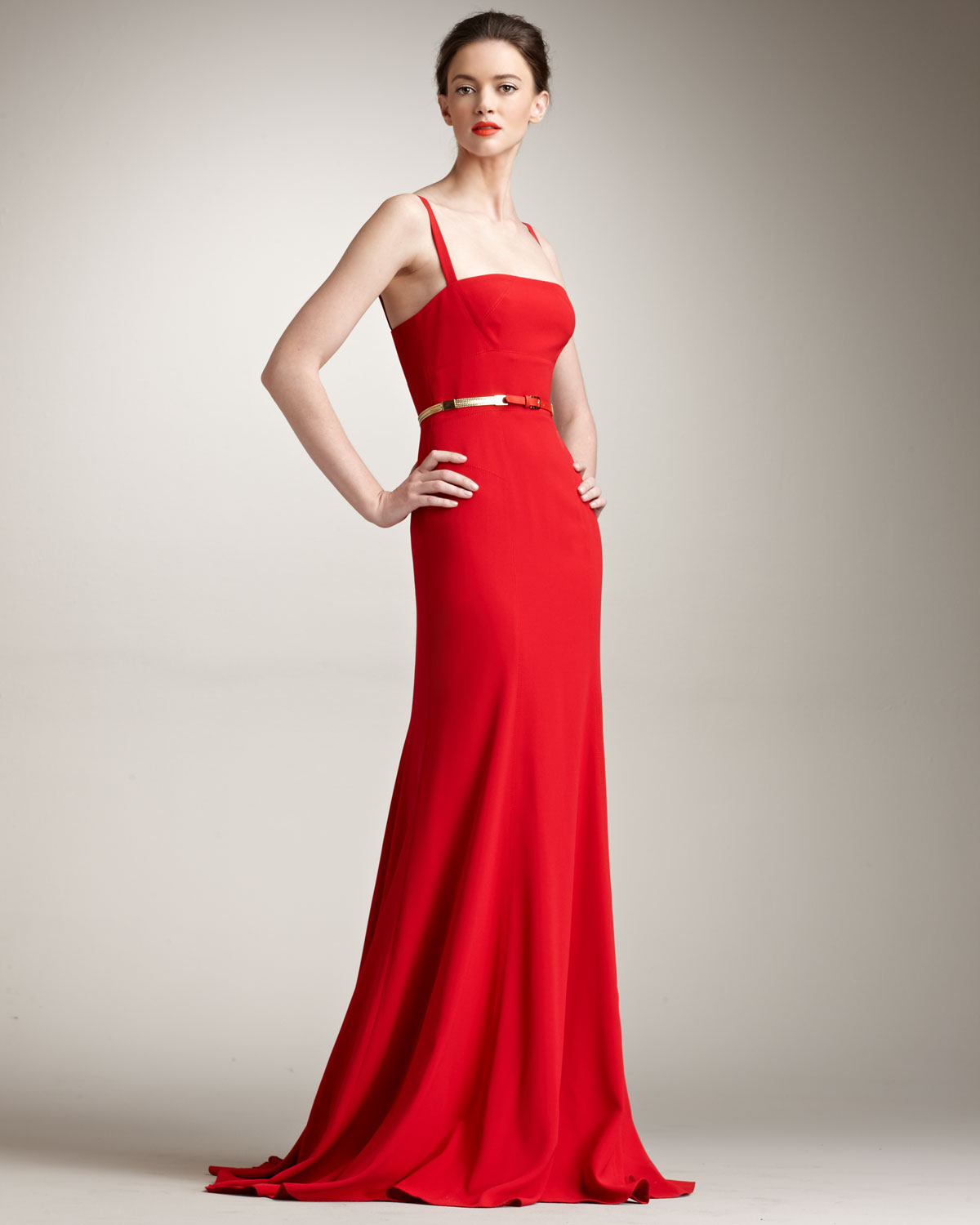 red crepe gown