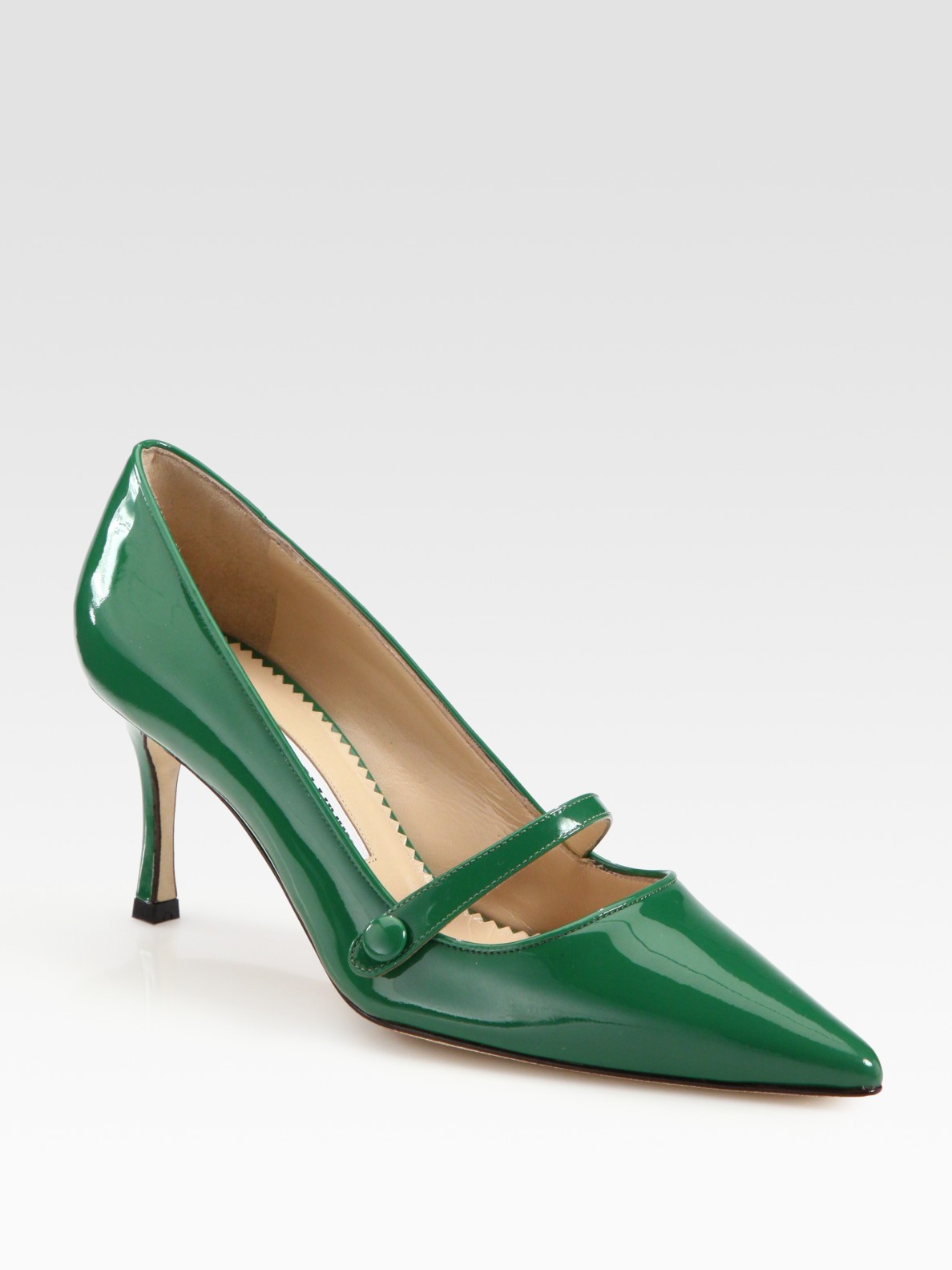 Manolo Blahnik Patent Leather Point Toe Mary Jane Pumps in Green | Lyst