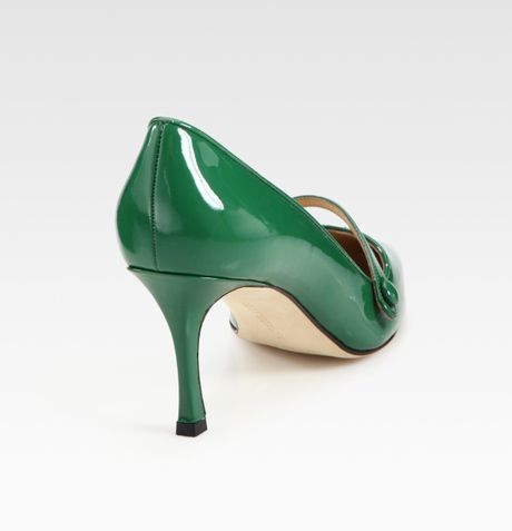 Manolo Blahnik Patent Leather Point Toe Mary Jane Pumps in Green | Lyst