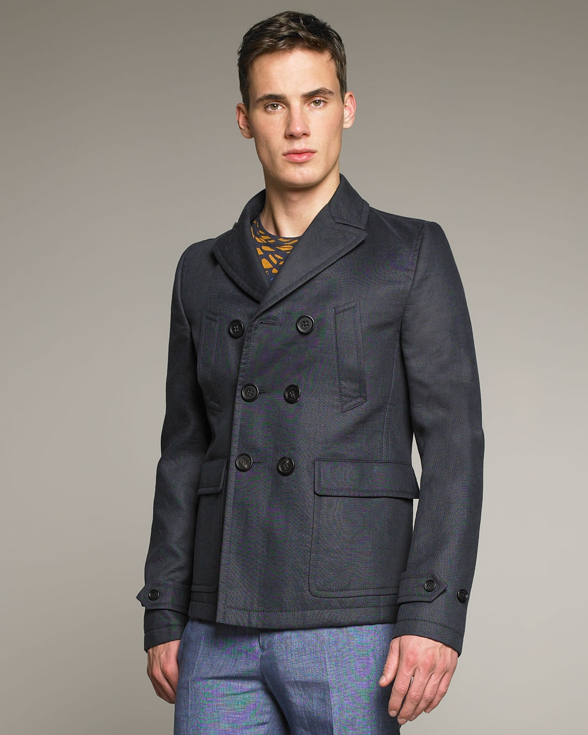 Burberry prorsum Cropped Linen/wool Pea Coat in Blue for Men | Lyst