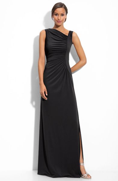 Calvin Klein Asymmetric Jersey Gown in Black | Lyst