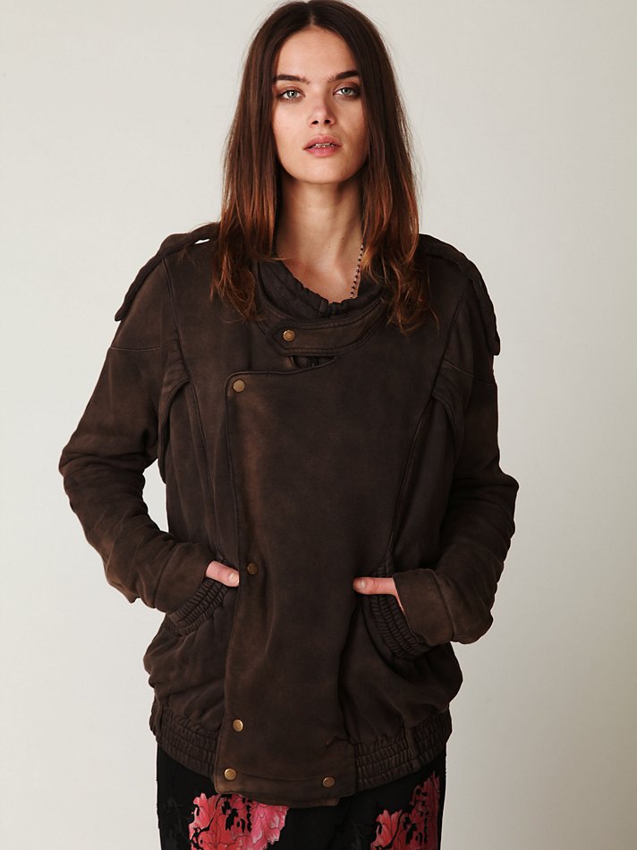 Free People Womens Oversized Fleece Moto Jacket in Black (Brown) Lyst
