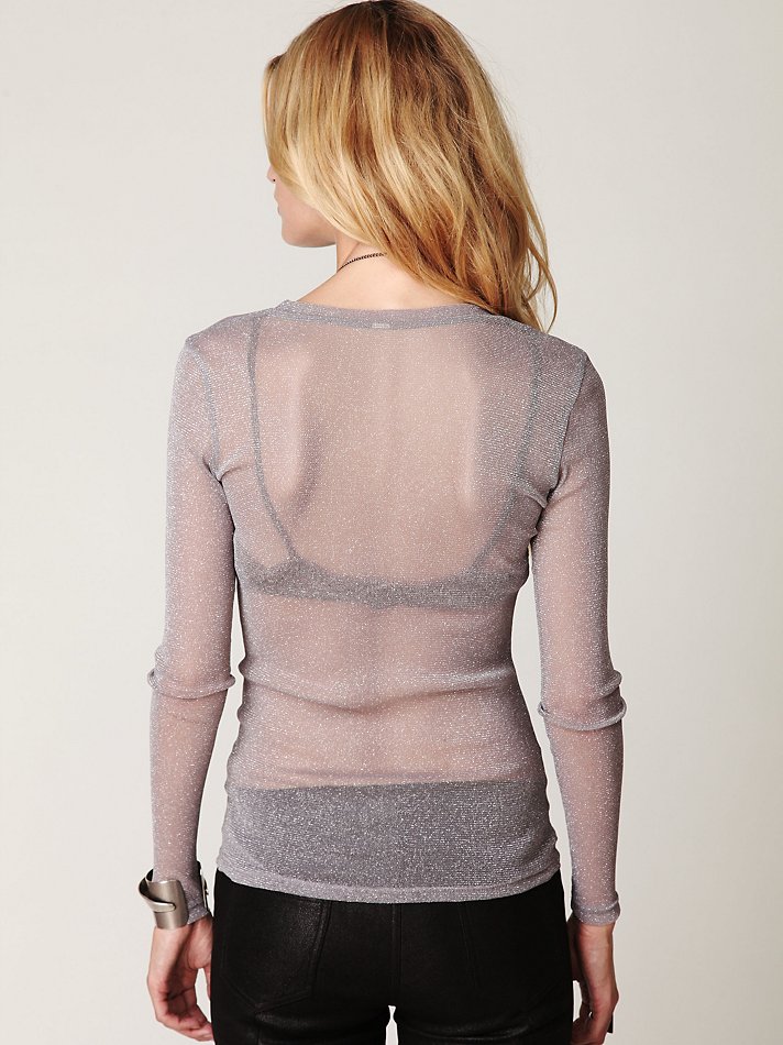 Free People Glitter Mesh Long Sleeve Layering Top in Gray | Lyst