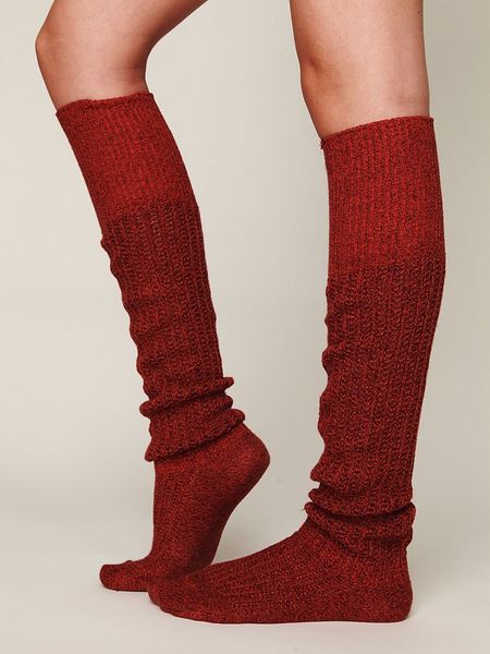 Free People Rib Slouch Tall Sock in Red (rust / berry) | Lyst