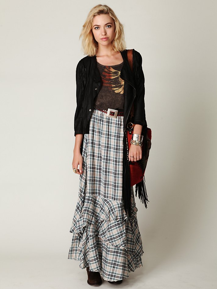 free people plaid maxi skirt