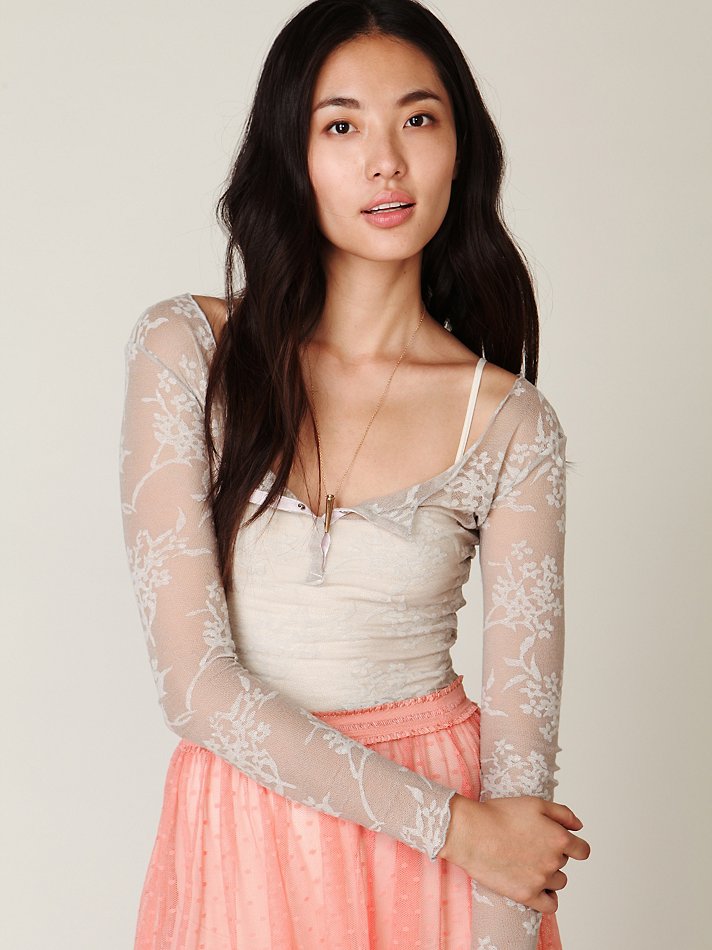 Lyst Free People Floral Burnout Henley in Natural