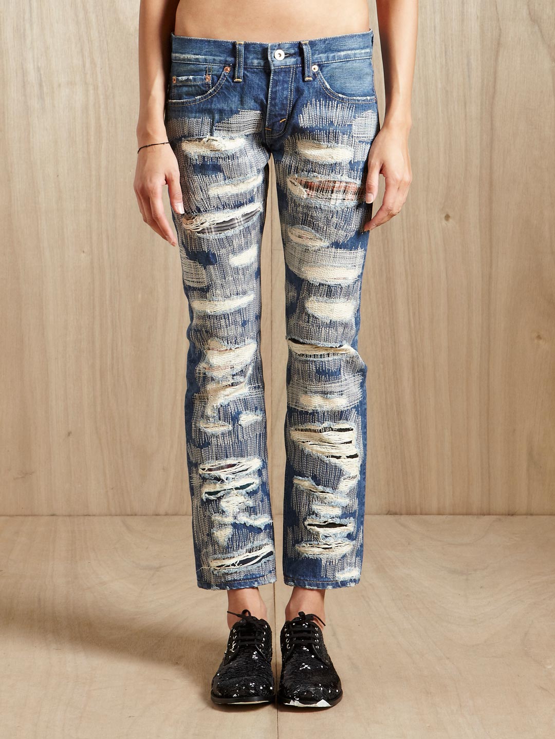 Lyst - Junya Watanabe Womens Distressed Patchwork Jeans in Blue