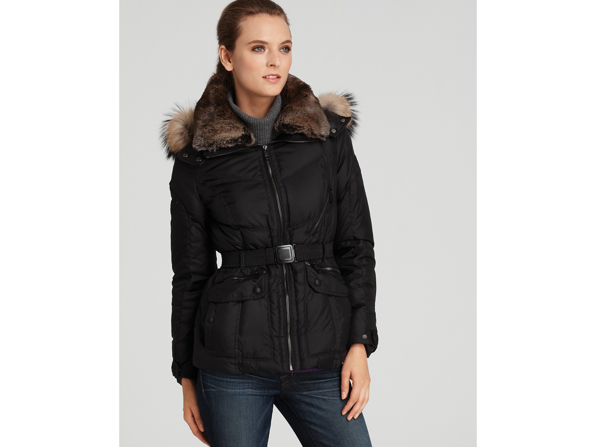 short belted puffer coat