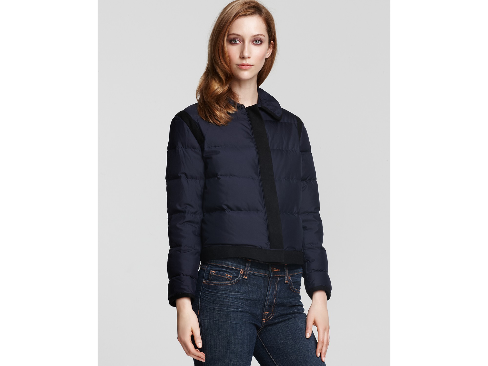 Lyst Dkny Long Sleeve Quilted Puffer Coat in Blue