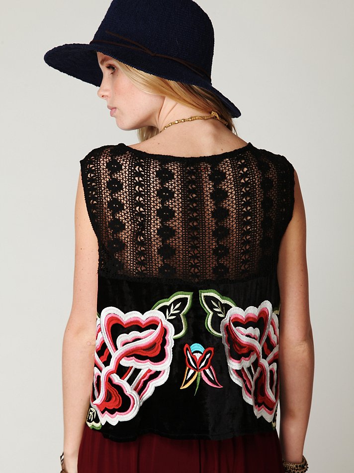 Free People Embroidered Velvet Top in Black - Lyst