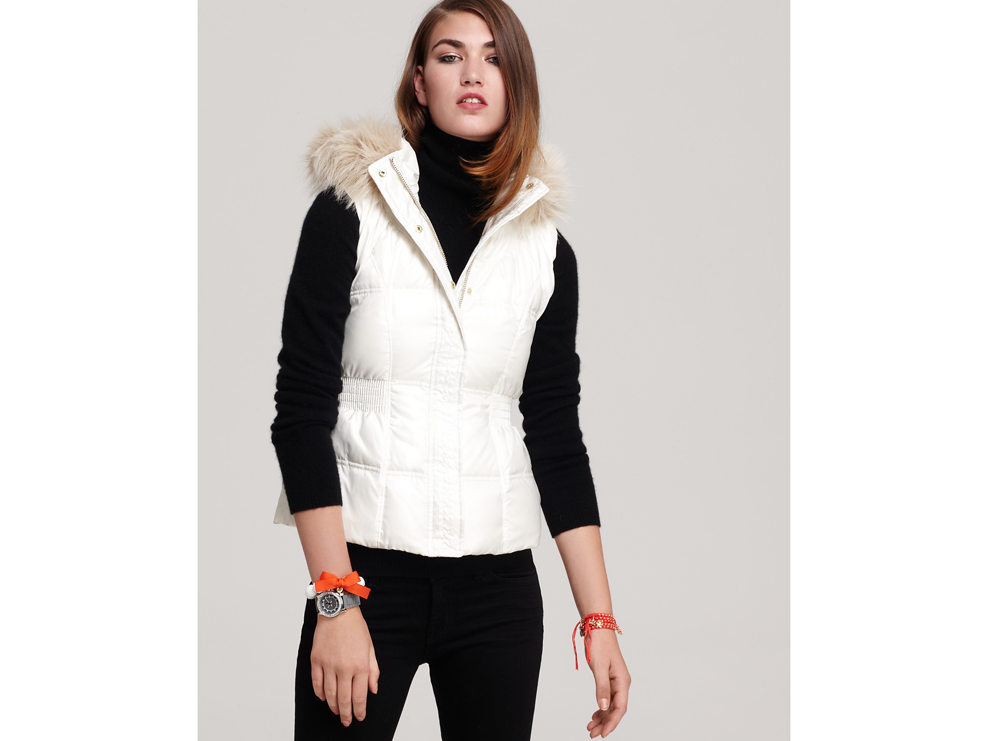 women's down vest with fur hood