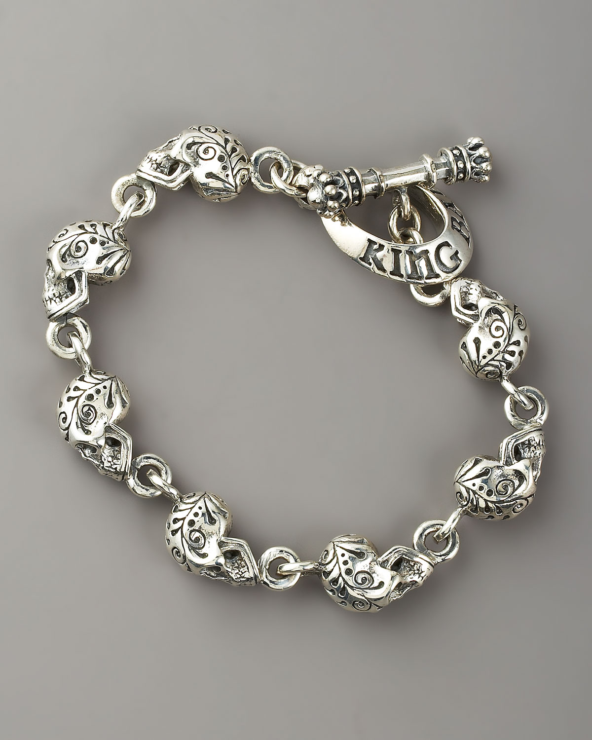 King Baby Studio Day Of The Dead Skull Bracelet In Silver King Baby Studio Day Of The Dead Skull