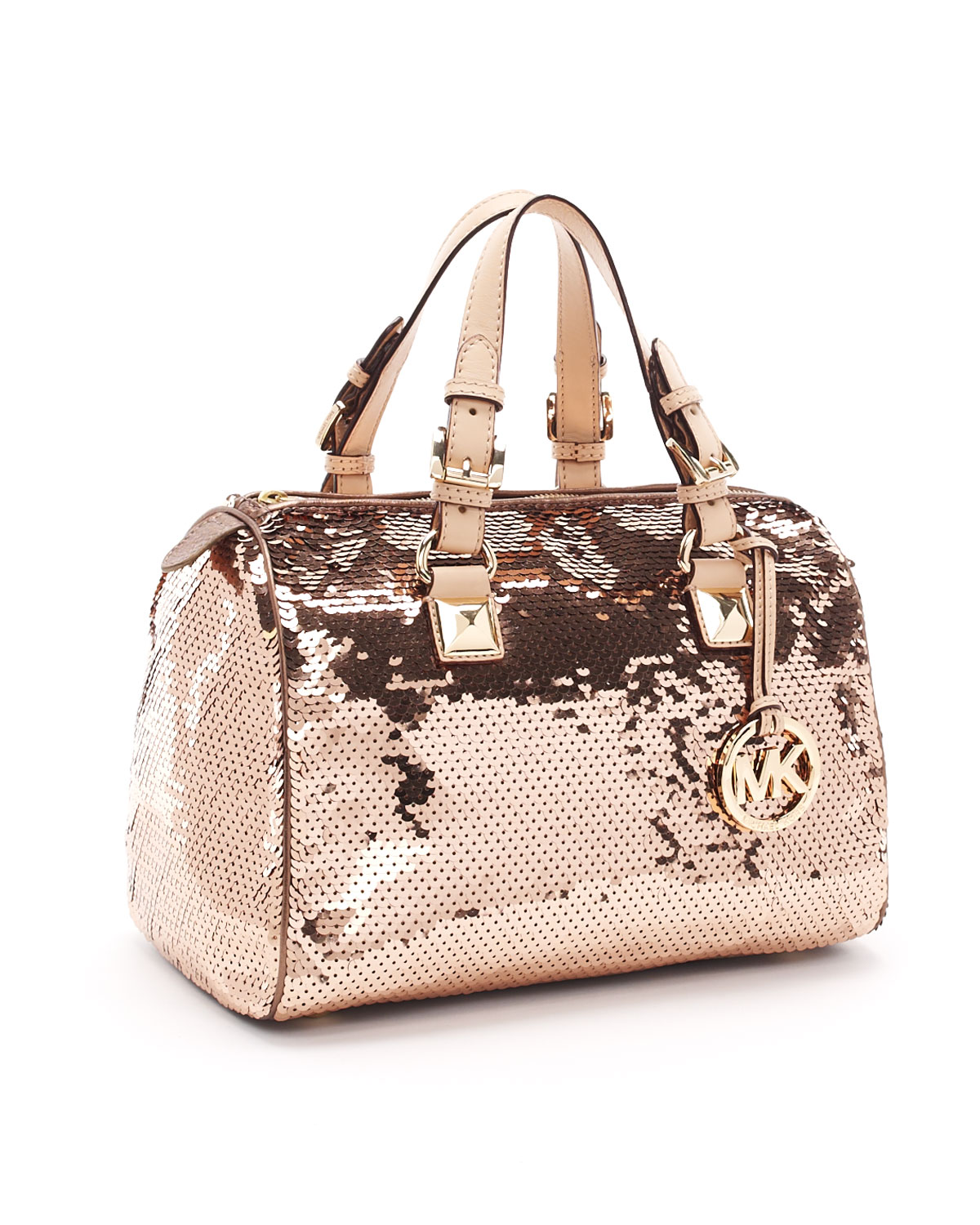 Michael Kors Large Grayson Sequin Satchel, Suntan in Metallic - Lyst