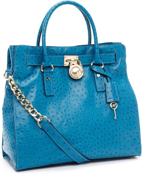 Michael Kors Large Hamilton Ostrich-embossed Tote, Turquoise in Blue ...