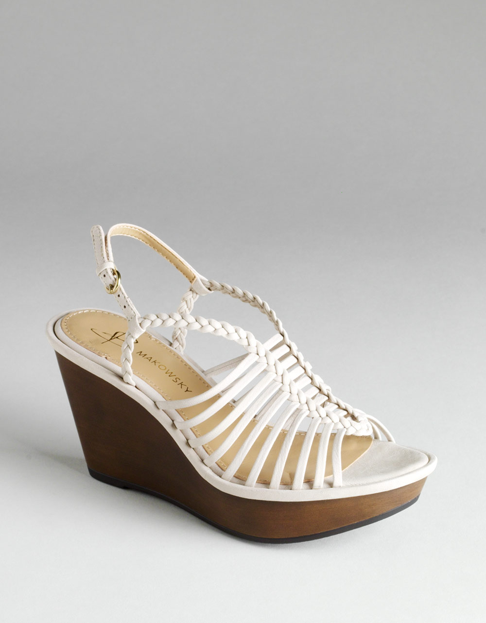 B. Makowsky Willow Platform Wedge Sandals in White (beige leather) | Lyst