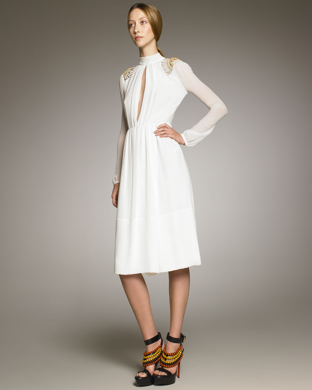 Lyst - Burberry prorsum Shoulder-detail Georgette Dress in White
