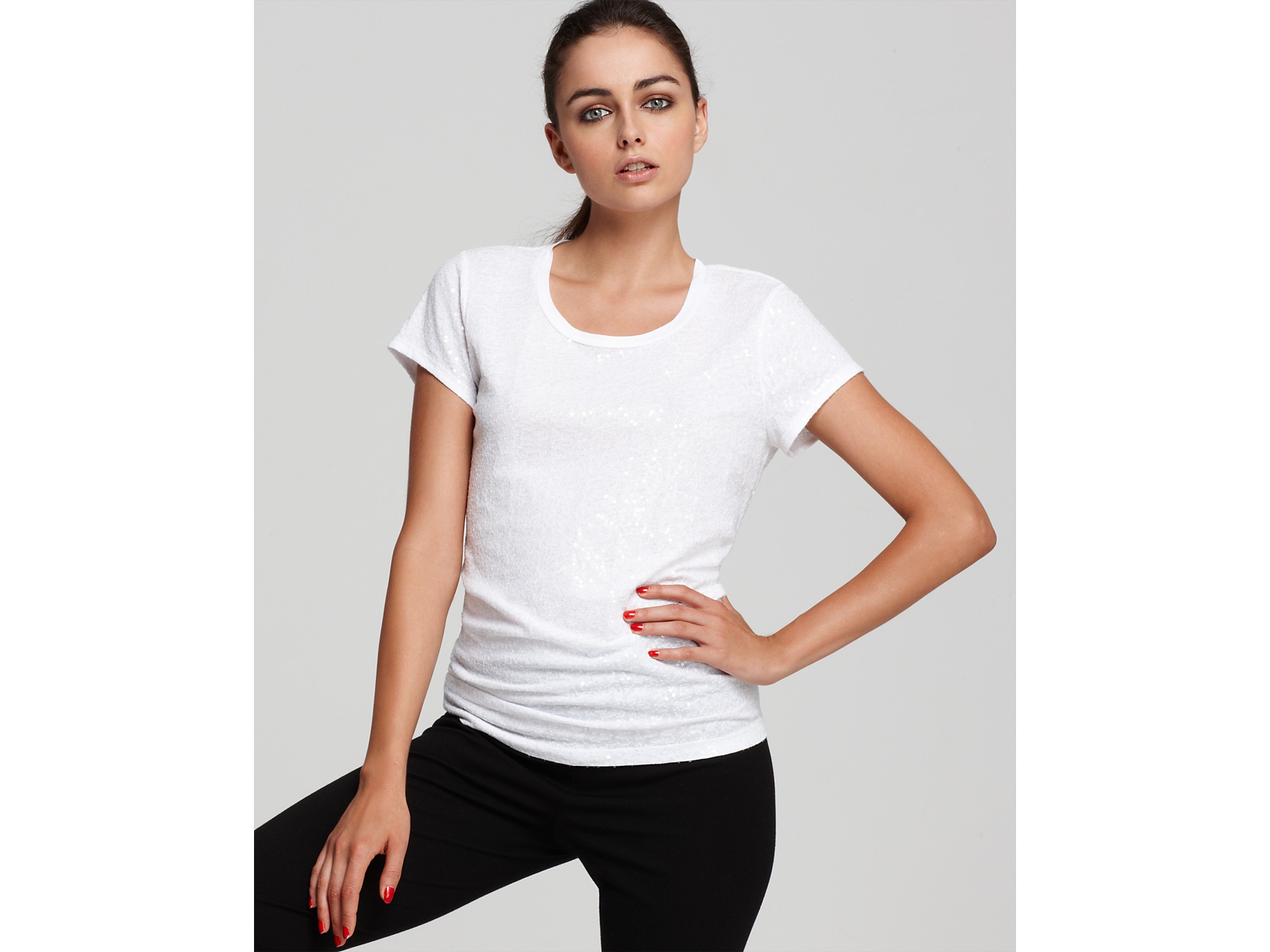 Dkny Short Sleeve Sequin Tee in White | Lyst