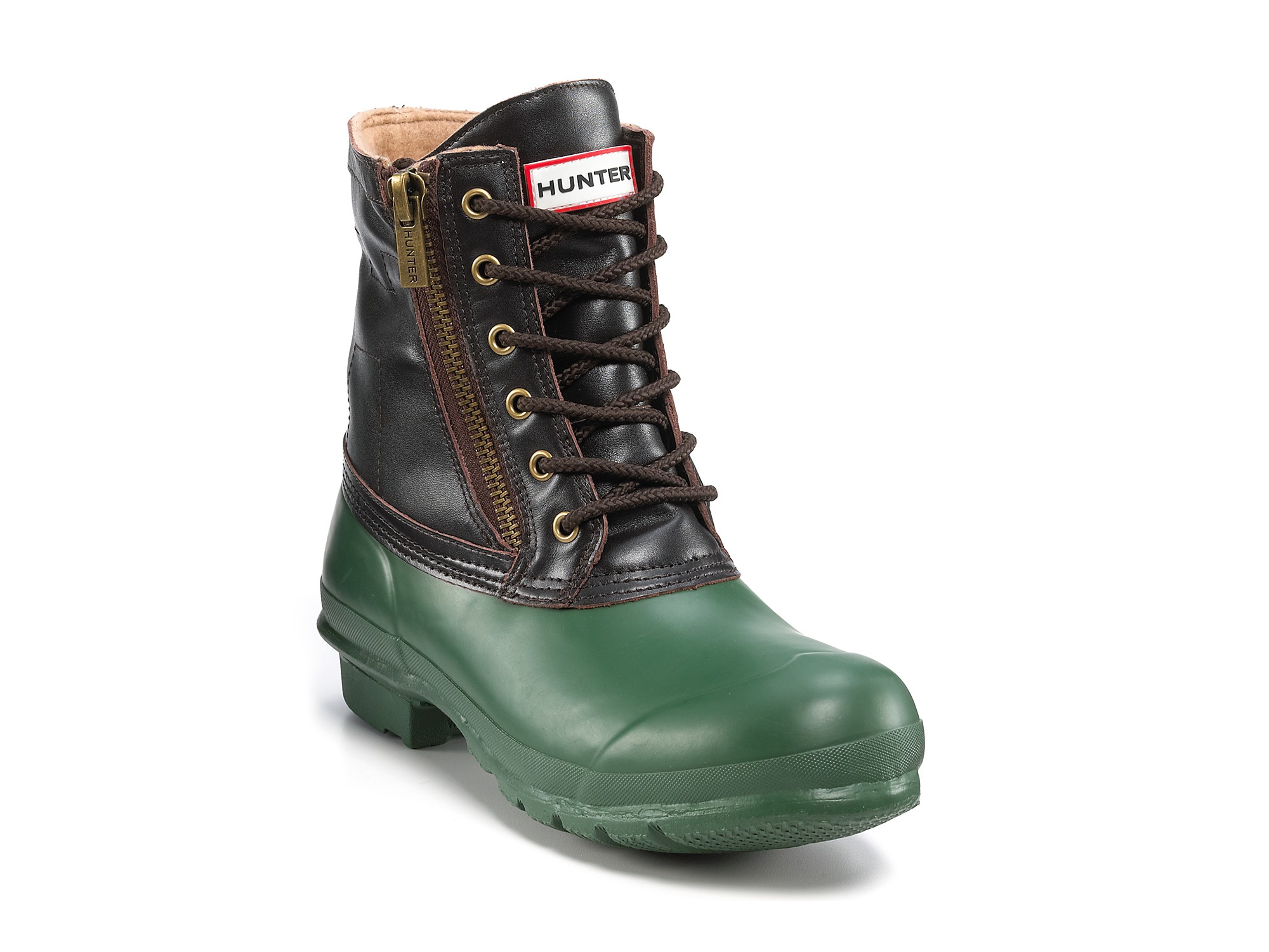green lace up rubber boots