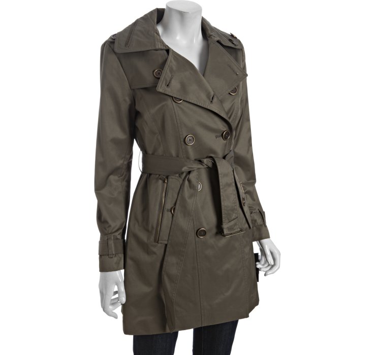 Lyst - London fog Green Cotton Blend Zip Collar Belted Trench in Green
