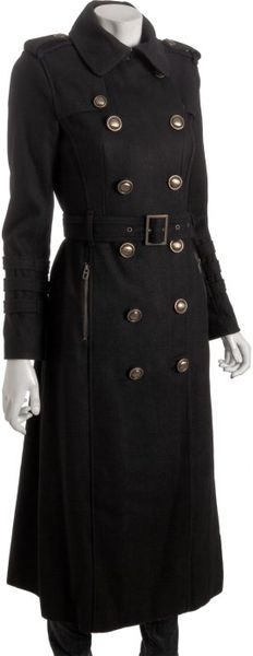 Miss Sixty Black Wool Blend Double Breasted Belted Maxi Trench Coat in ...