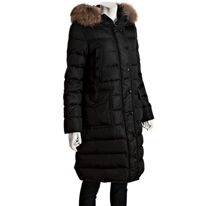 Lyst - Moncler Black Quilted Nylon Merin Raccoon Fur Hood Down Coat in ...