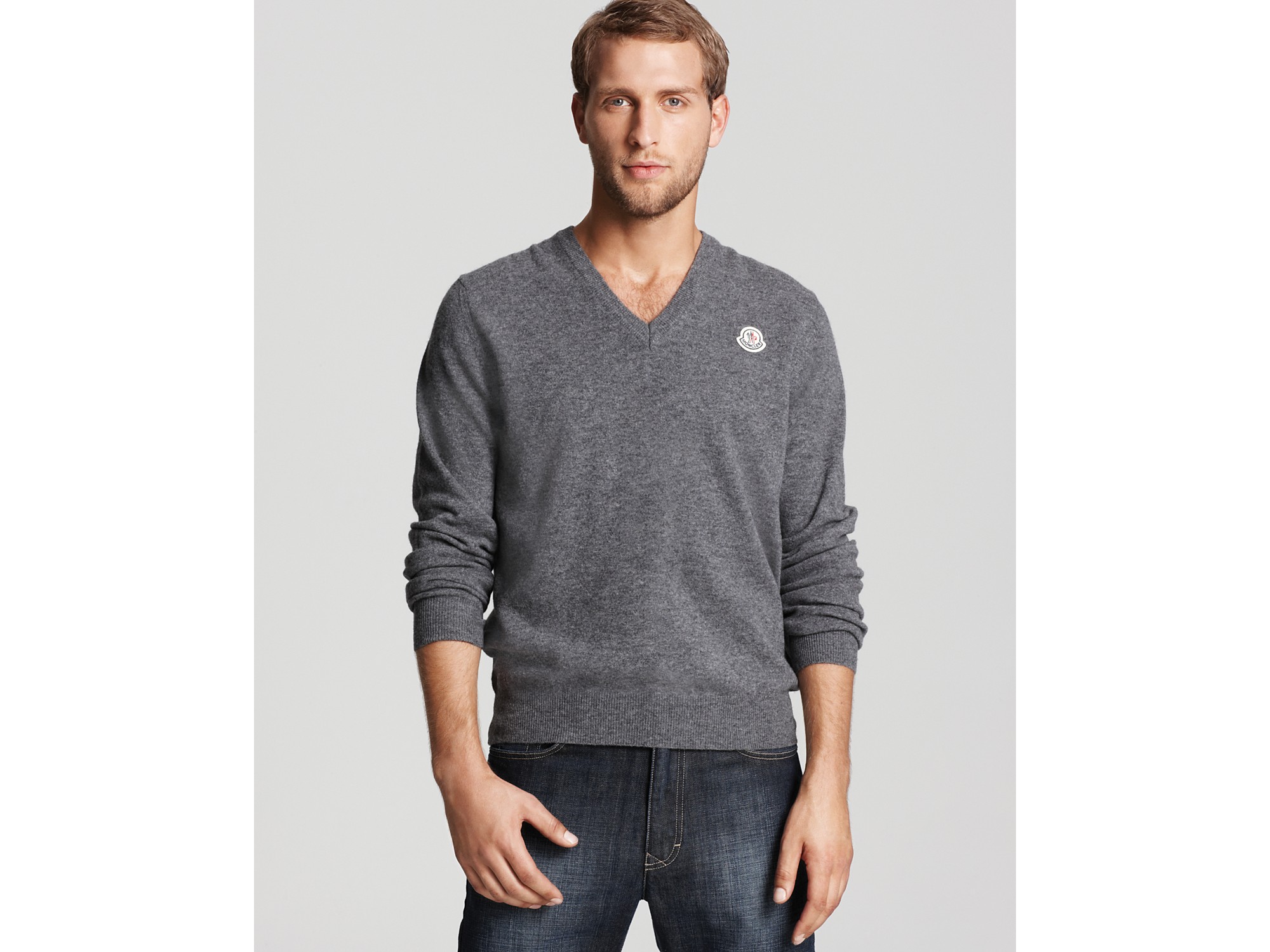 Moncler V-neck Sweater in Gray for Men 