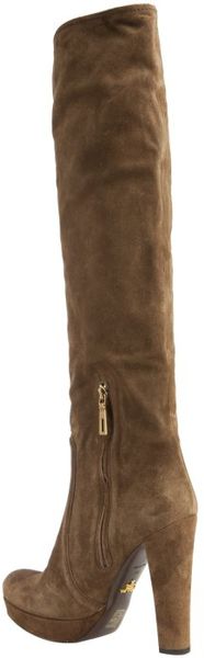 Prada Light Brown Suede Knee-high Platform Boots in Brown | Lyst