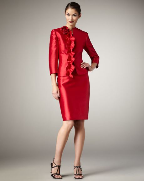 Tahari Rosette-detailed Taffeta Suit in Red | Lyst