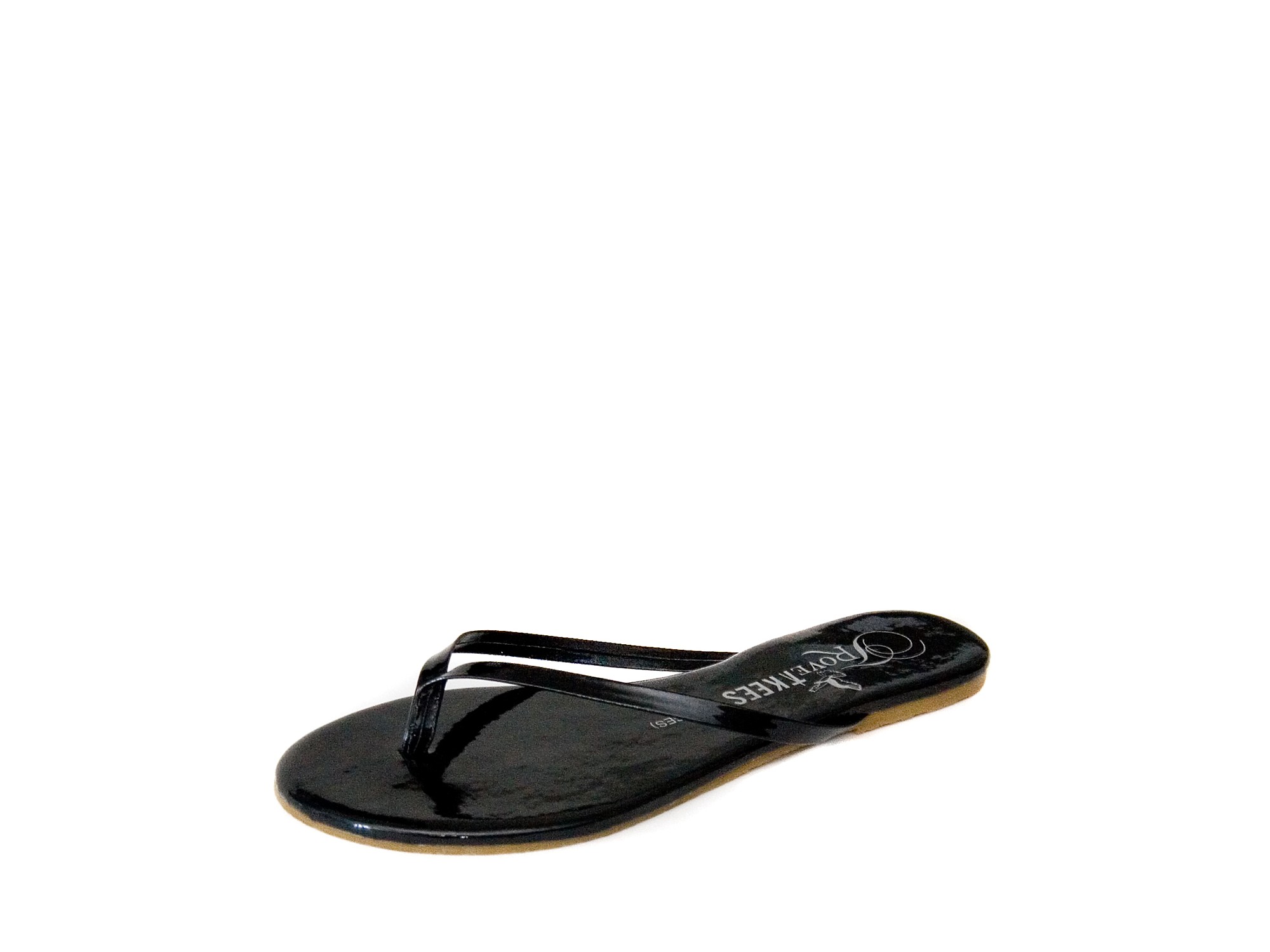 black patent flip flops