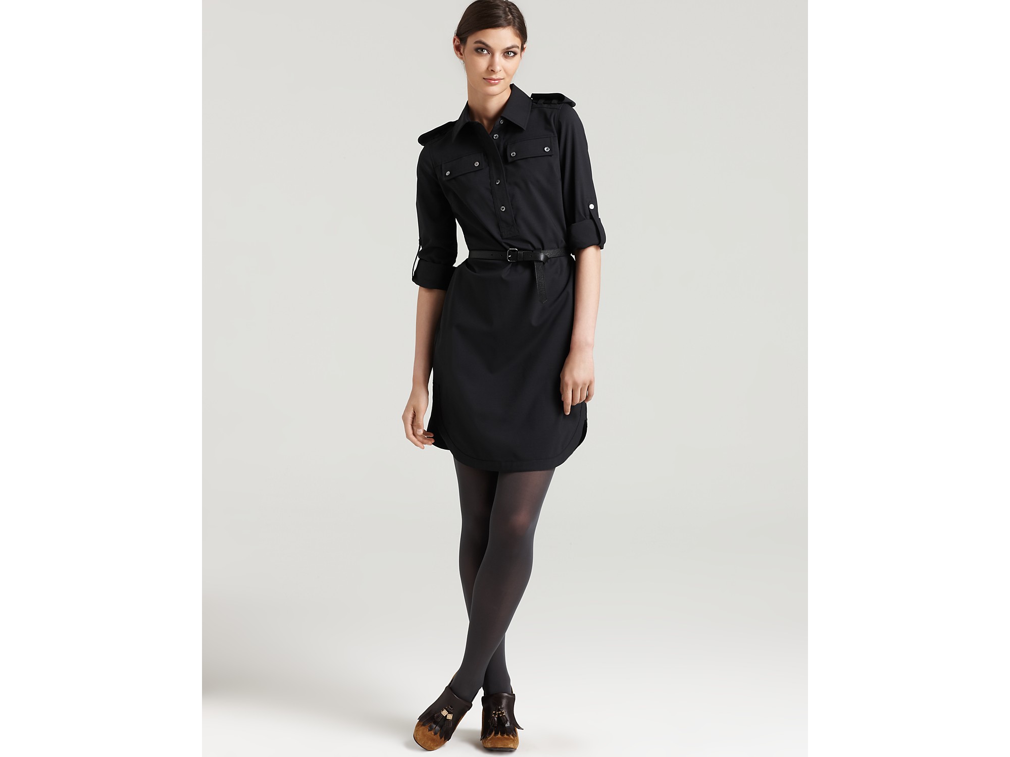 black shirt dress with belt