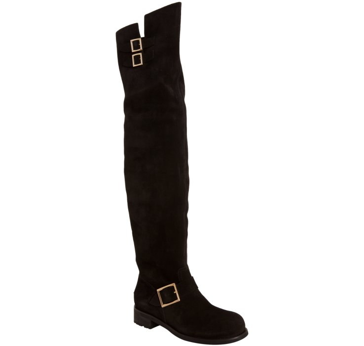 Jimmy Choo Black Suede Yearn Over-the-knee Buckle Boots in Black | Lyst