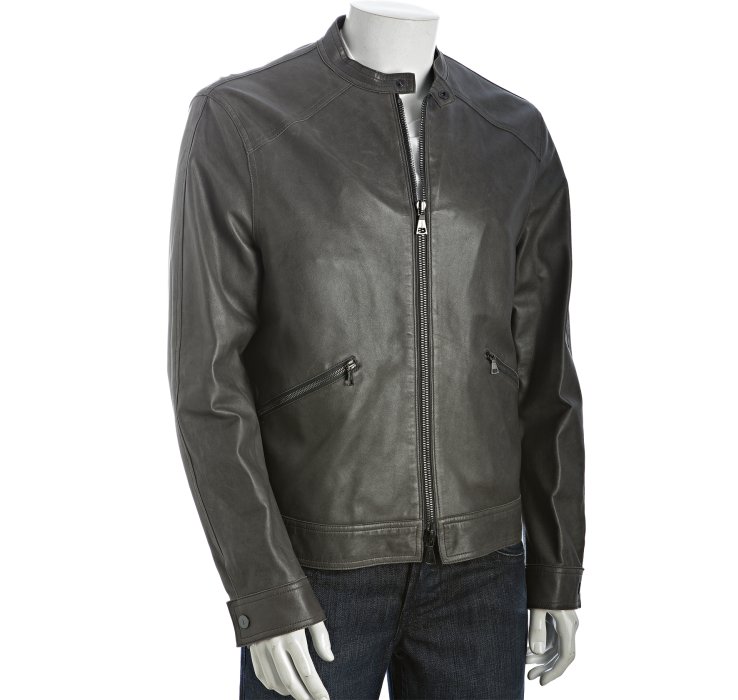 Lyst John Varvatos Titanium Leather Zip Front Jacket in Gray for Men