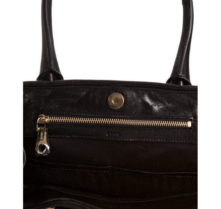 Chlo Black Lambskin Ethel Tote in Black | Lyst