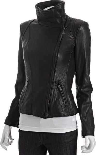 Michael Michael Kors Black Asymmetrical Zip Leather Moto Jacket in ...