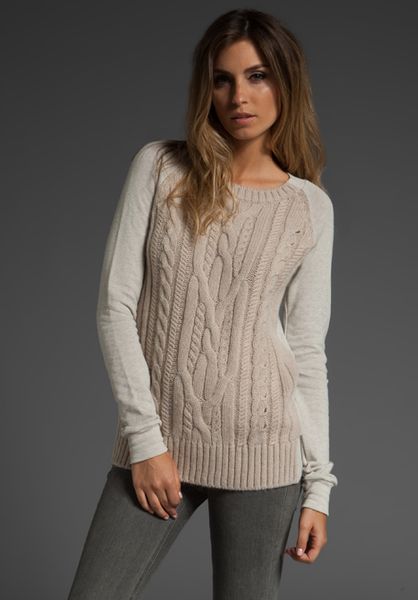 Clu French Terry Cable Knit Sweater in Beige (oatmeal & beige) | Lyst