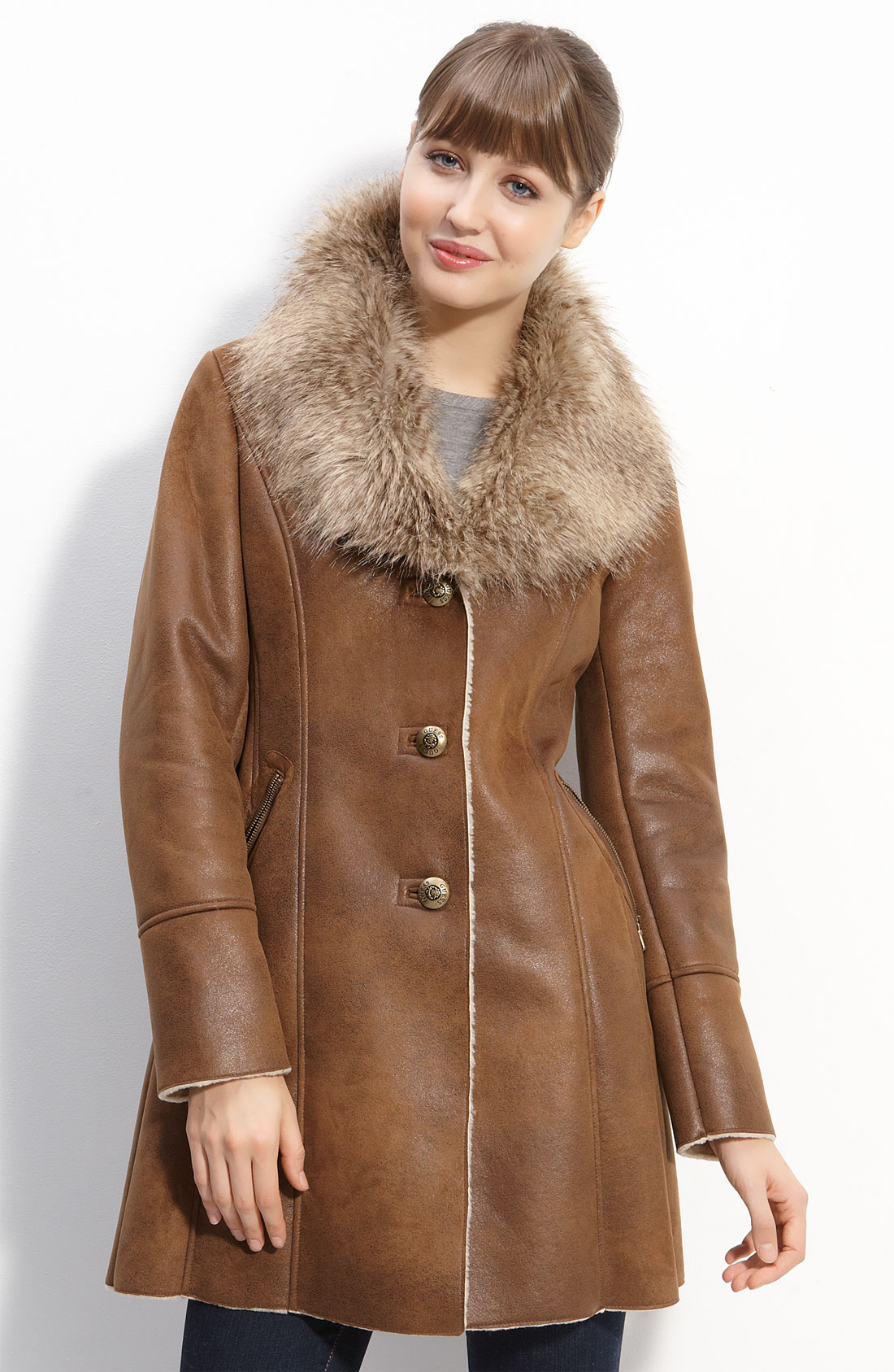 Guess Faux Shearling Coat in Brown (distressed brown) Lyst