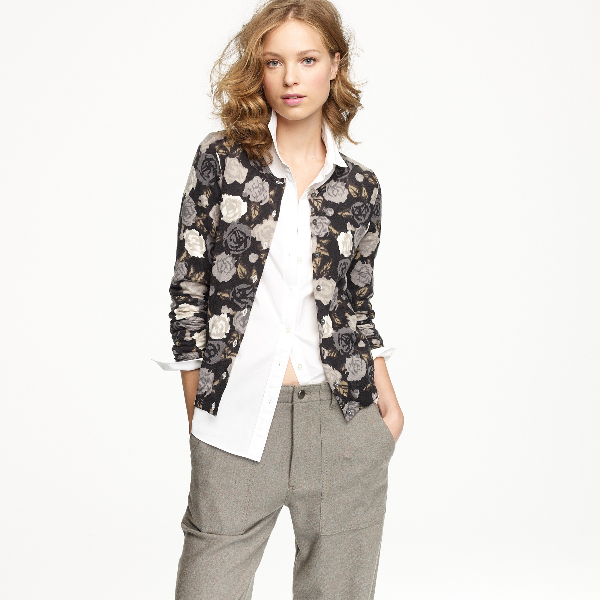 Lyst J.Crew Winter Floral Cardigan in Black