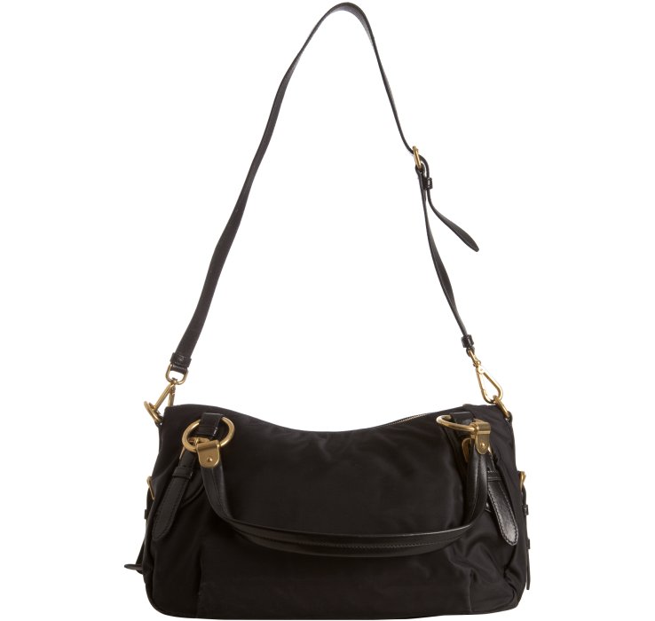 prada cross body handbag - Prada Black Nylon Leather Trim Logo Detail Medium Satchel in Black ...