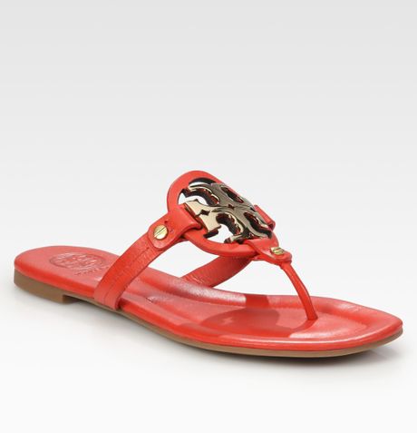 Tory Burch Miller Leather Logo Sandals in Red (toryred) | Lyst