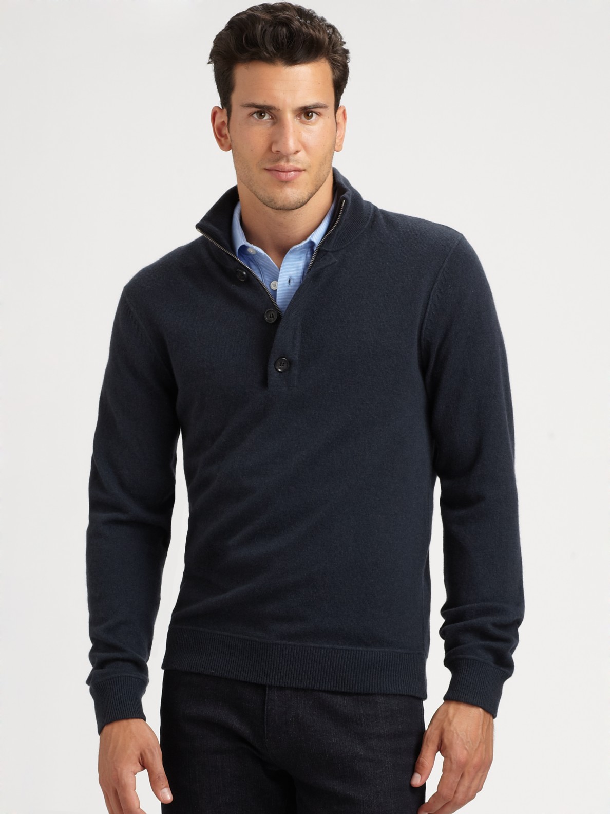 Michael Kors Wool/cashmere Half-zip Sweater in Blue for Men (navy) | Lyst