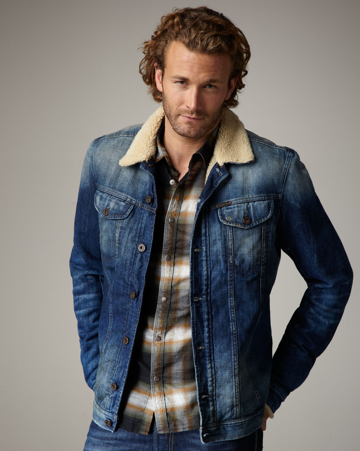 Sel Faux Fur Lined Denim Jacket In Blue For Men Lyst Gallery