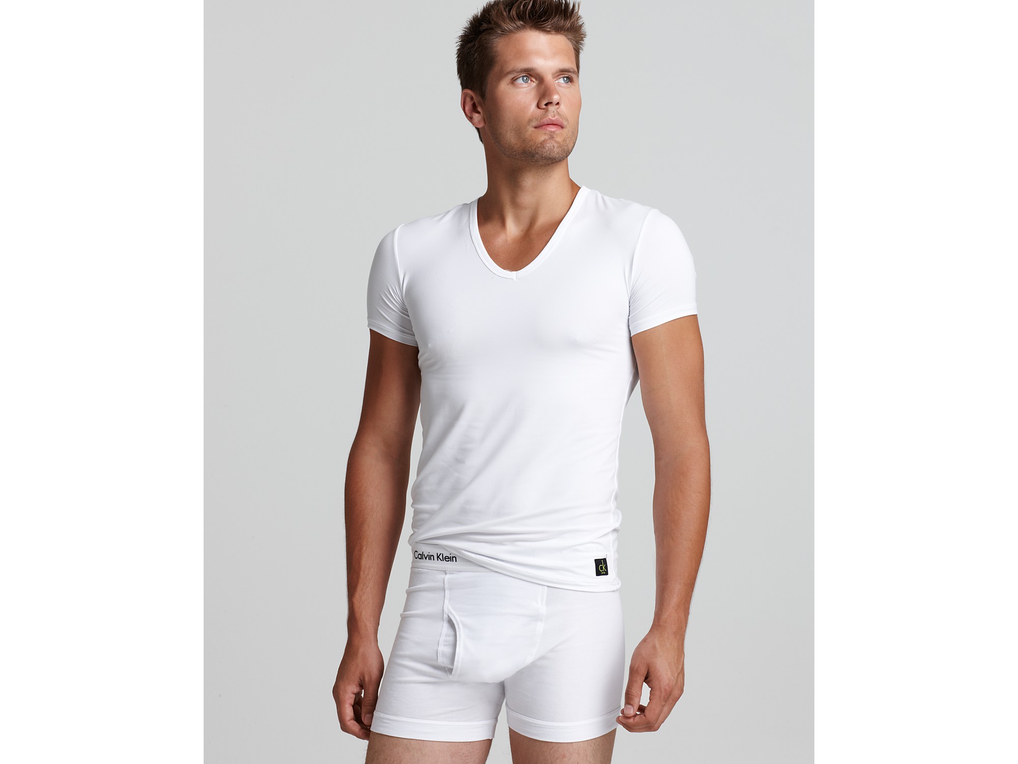 Calvin Klein Microfiber V-neck T-shirt in White for Men | Lyst